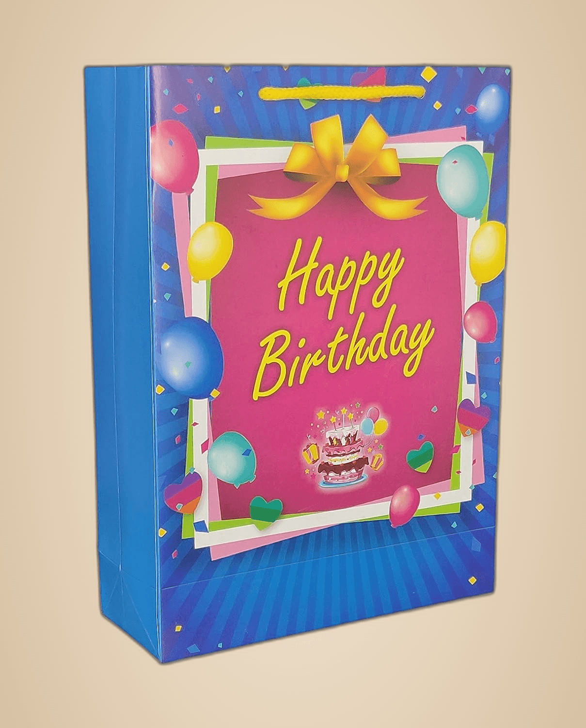 Blue & Pink Happy Birthday Paper Gift Bags For Return Gift, Small Presents (20.32x7.62x27.94 Cm)