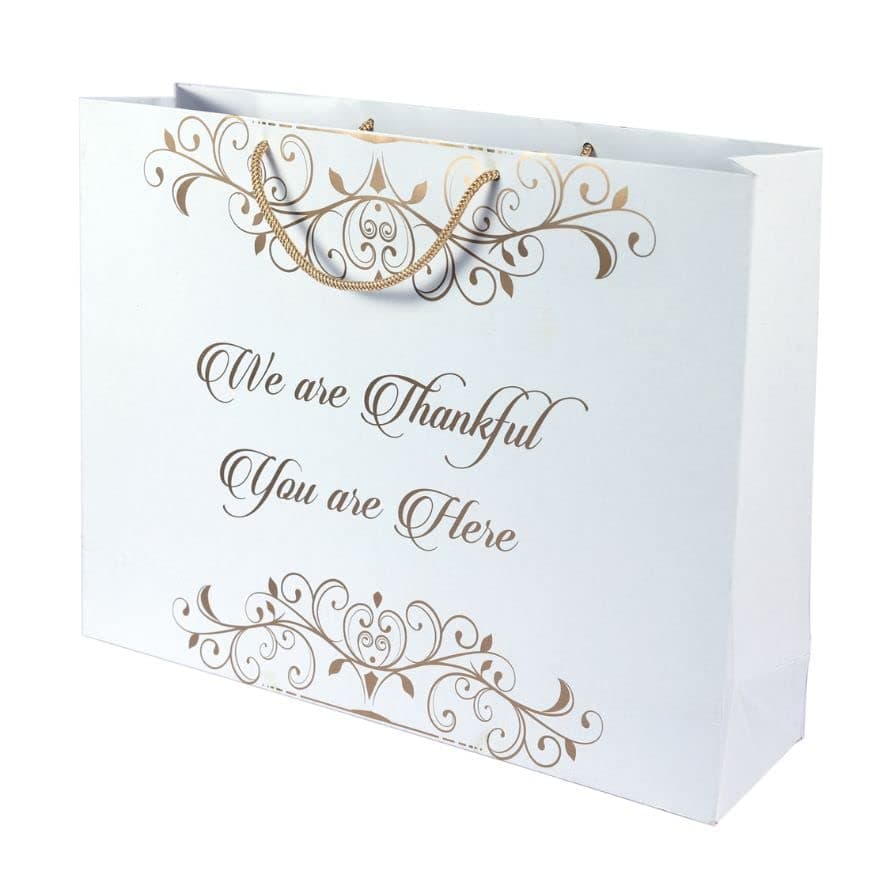 Multicolor Thankful You Are Here Printed Gift Bags For Gifting | Weddings | Birthday | Holiday Presents (12x4x15.50 Inch)