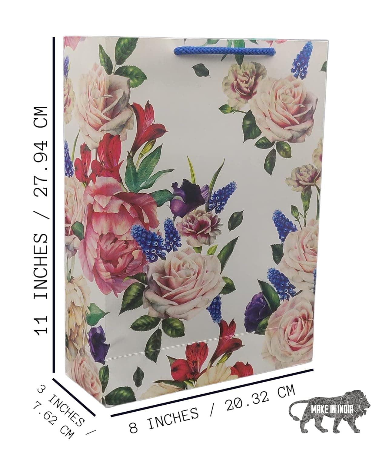 Multicolor Deluxe Rose Flower Carry Bags (28x20x7.5 Cm) (Pack Of 10)