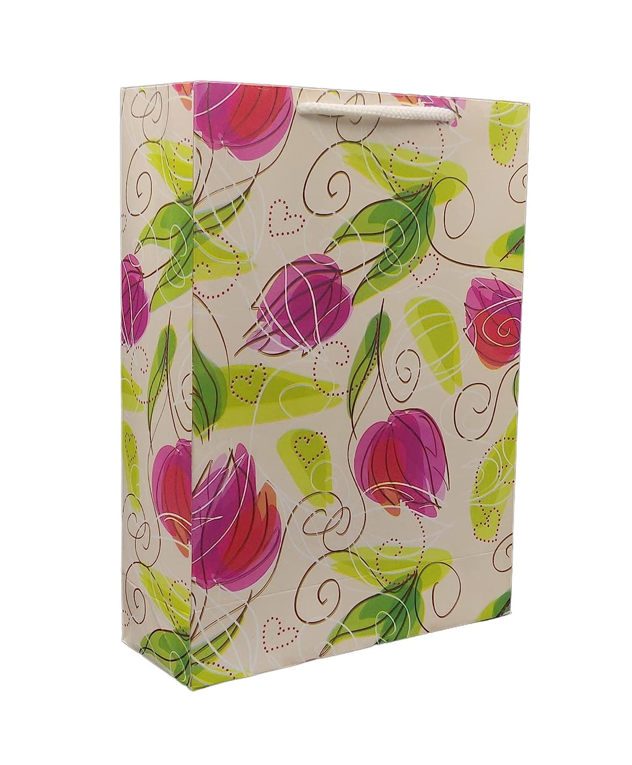 Multicolor Rose Buds Design Gift Bags For Gifting, Weddings, Birthday,Holiday Presents (28x20x7.5 Cm)