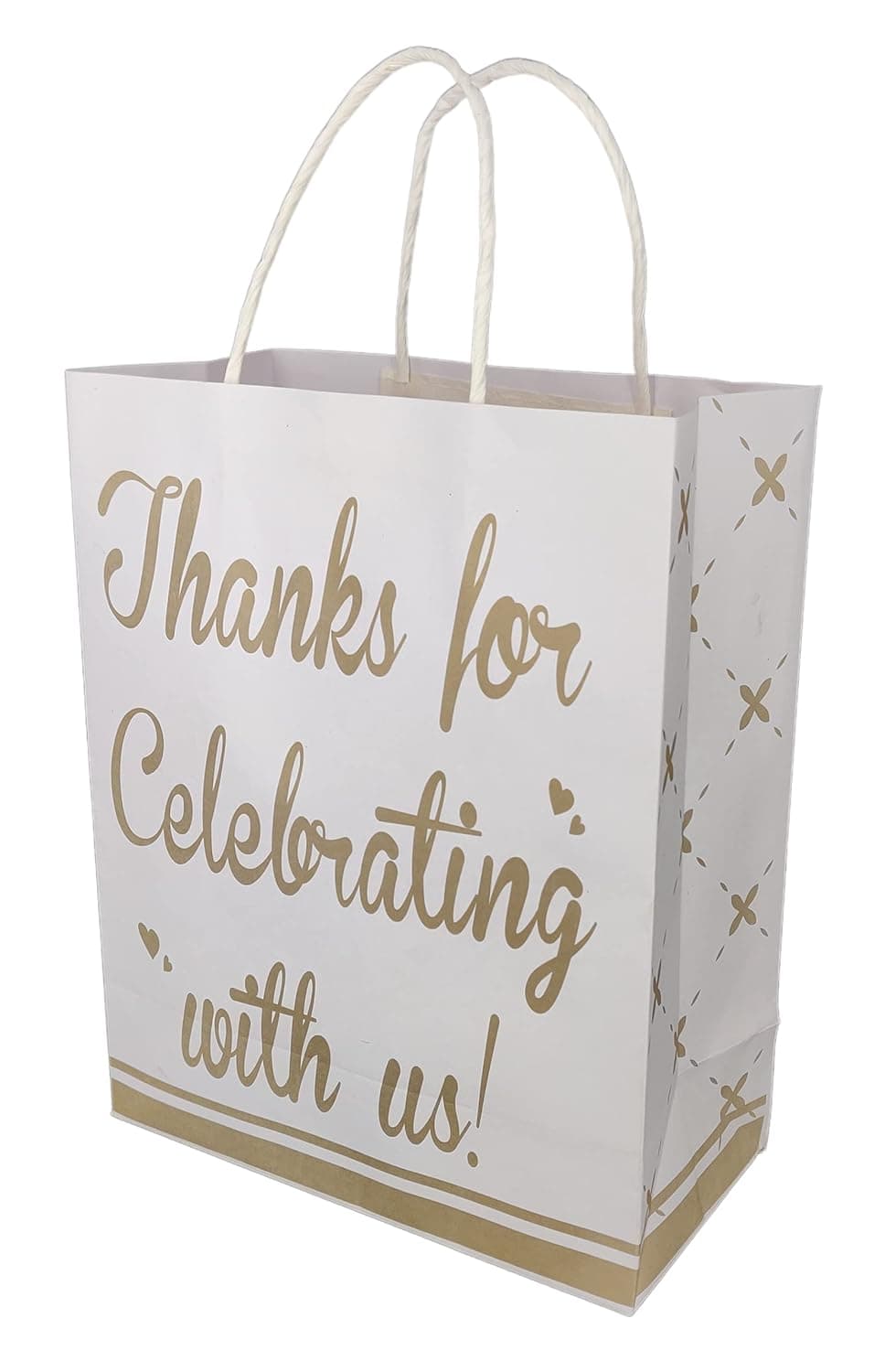 White Thank You Printed Paper Gift Bags For Baby Shower Return Gift, Small Presents, Weddings, Birthday, Holiday Presents (20.32x10.16x25.4 Cm)